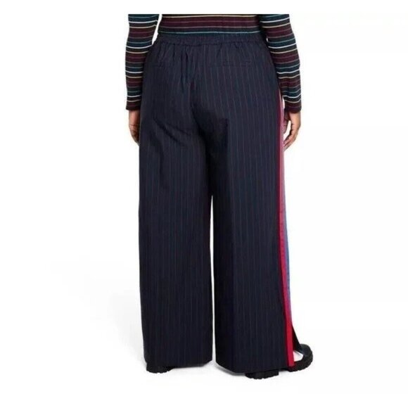 La Ligne Navy Blue Elastic Waist Red & Blue Piping Dress Pants - Picture 4 of 9